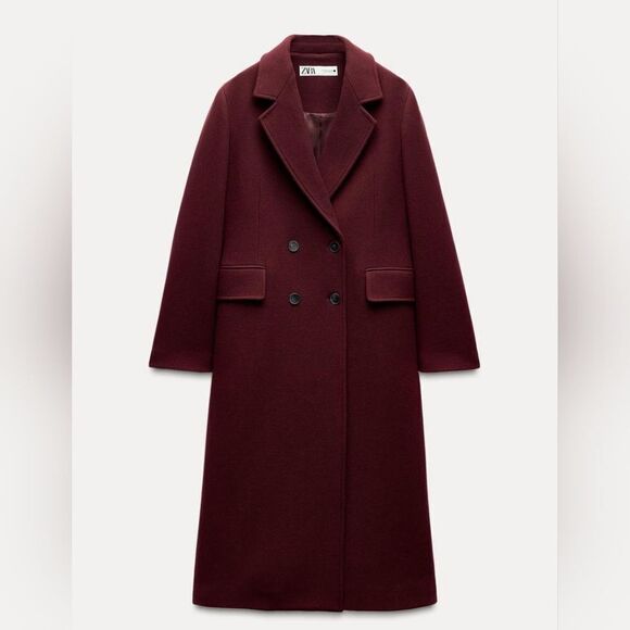 NWT ZARA MANTECO WOOL BLEND COATโZW COLLECTION Burgundy - Picture 12 of 16